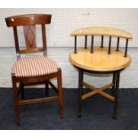 An Art Deco style circular, sycamore occasional table with crescent super structure and gilt