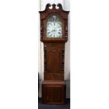 A 19th century oak and mahogany longcase clock, the arced dial painted with Daniel in the lions den,