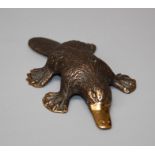 Mary Michelmore (Living) A patinated bronze figure of Duck Billed Platypus. Signed and inscribed