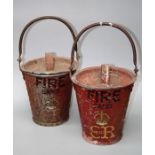 A pair of Edward VIII Fire Sand buckets, each with cover and swing handle. 45 cms (handle up).