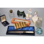 A miscellaneous collectors lot to include a Volupte lipstick compact, two scent bottles, bronze