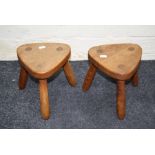 Robin Nance of St Ives arts and craft style oak  low stools with triangular tops and three simply