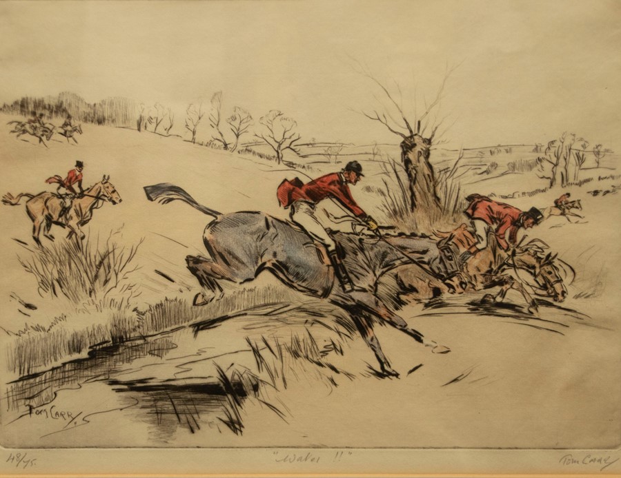 Tom Carr (1912-1977), two fox hunting scenes, etchings with drypoint and pencil colour: The - Image 2 of 2