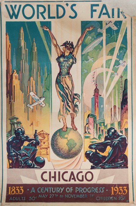 Glen C. Sheffer (American, 1881-1948), 1933 Chicago World's Fair colour poster, a notable Art Deco