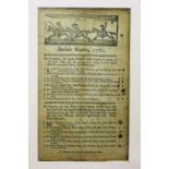 18th-century broadside advertising Bedale Races, 1761, listing the names of the horses, the