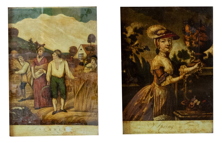 Three reverse painted mezzotints on glass, mixed seasons: Spring, engraved by Corbutt after Pyle, - Bild 3 aus 3