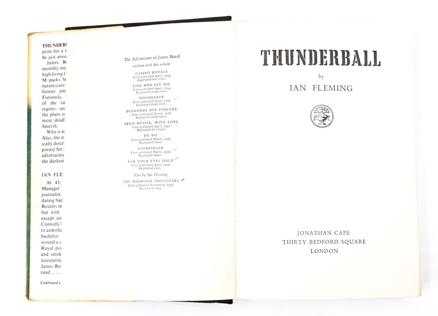 Fleming, Ian. Thunderball, first edition, London: Jonathan Cape, 1961. Publisher's cloth lettered in - Image 2 of 2