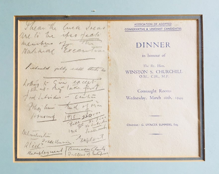 Winston Churchill (1874-1965), manuscript notes for a speech given at the Connaught Rooms, 16