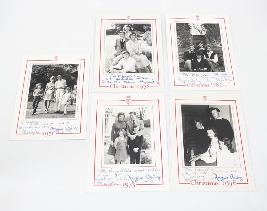 HRH Princess Alexandra and The Honourable Angus Ogilvy, five autograph Christmas cards for