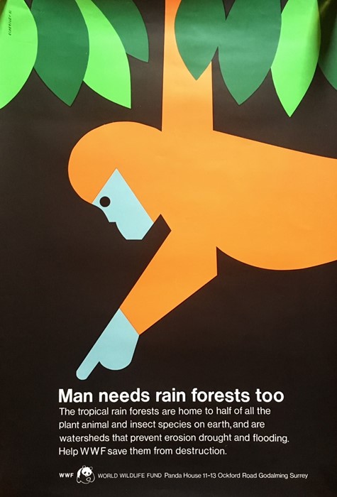 Tom Eckersley (1914-1997), WWF tropical rainforest poster, screenprint, 1982, unframed, 76cm by 50.