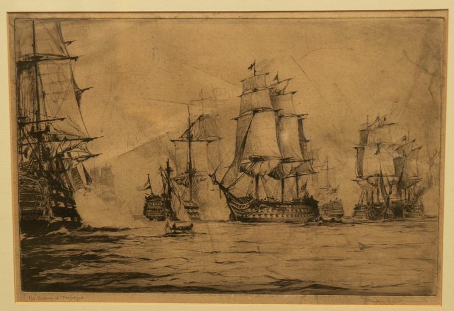 Preston Cribb (1876-1937), The Victory at Trafalgar, etching with drypoint, signed in pencil l.r.,