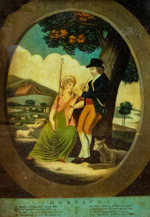 Two reverse painted mezzotints on glass: Duck Shooting, London: W. B. Walker, 11 November 1801, in