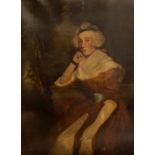 Follower of John Hoppner, portrait of a lady, three quarter length in a brown dress by a classical