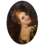 After Titian, portrait of a girl, bust length, bust length, her head turned, oil on canvas, 49 by