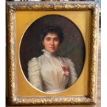 British School, circa 1890, portrait of a young lady, half length in a white dress, oil on canvas,