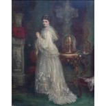 Style of Charles Frederick Lowcock, (British, fl.1878-1922), portrait of a lady in a white dress,