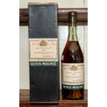 One bottle of Denis-Mounie Cognac Grande Champagne, 1925. 70% proof, cased in card box with paper
