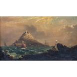 British School, late 19th Century, a view of St Michael's Mount, oil on panel, 25 by 41cm, framed