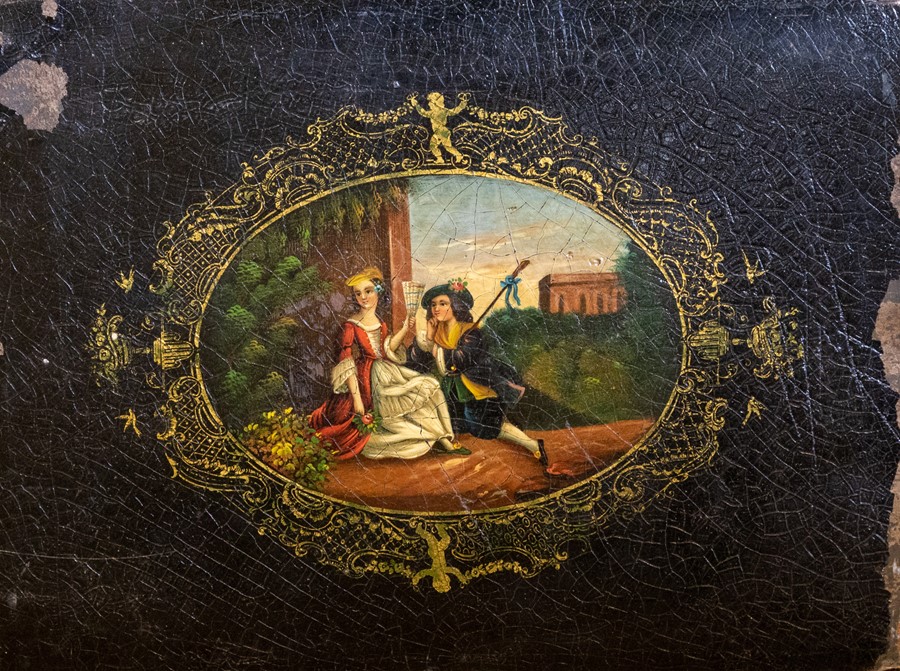 British School, mid 19th Century, a Fete Galante in a gilt cartouche, oil on metal, 19.5 by 26cm,