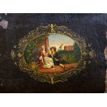 British School, mid 19th Century, a Fete Galante in a gilt cartouche, oil on metal, 19.5 by 26cm,