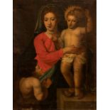 Manner of Pontormo, Madonna and child with the infant St John, oil on canvas, 76 by 63cm, unframed