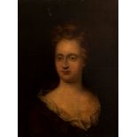 Circle of Sir Godfrey Kneller, portrait of a lady, bust length in a brown dress and blue wrap, oil