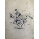 Cecil Aldin (British, 1870-1935), horse and rider with dog, signed l.l. pencil, pen and ink on