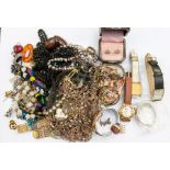 A collection of costume jewellery to include a Butler & Wilson gilt metal and red enamel heart and