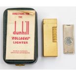 A gold plated Dunhill lighter, rectangular form with engine turned decoration, size approx 6.3cm x