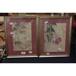 Two mid 20th Century Chinese watercolours, signed to left corner, depicting doves and bees amongst