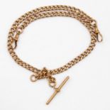 A 9ct rose gold albert link chain, T bar and double swivel claps, length approx. 16;;, weight