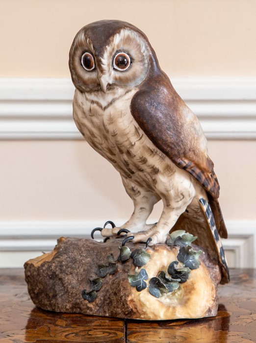 A Royal Crown Derby figure of a Barn Owl, late 20th Century, naturalistically modelled perched on - Image 2 of 2