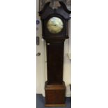 George II round brass face single hour longcase clock, no makers name,  9 1/2 inch dial with smaller
