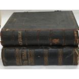 Two 19th Century leather bound Holy Bibles, one with brass clips, one containing a large quantity of