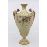 A Royal Worcester blush ivory vase, dated 1894, of ovoid shape with twin griffin handles, with