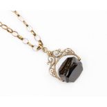 A 9ct gold fob chain, with smoky quartz fob pendant, 50cms long approx, 4.7 grams approx