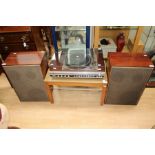 A 1970s HiFi unit with two speakers, a coffee table and a two drawer filing cabinet (5)