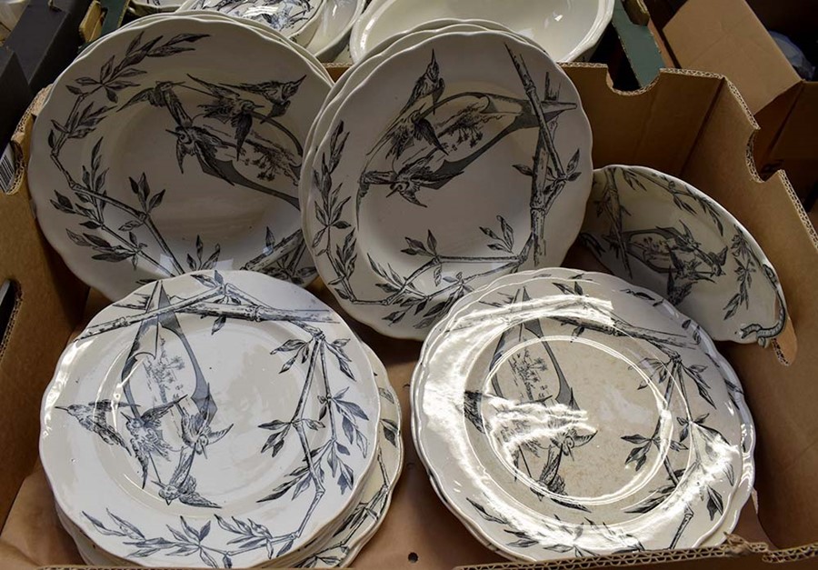 A late Victorian aesthetic transfer printed tea and dinner service, stamped Loochoo PB & S,