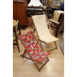 Two 1950's deckchairs including one adult and one child's size, good condition for age