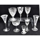 A collection of 18th Century and later glassware, comprising a late 18th Century wine glass with