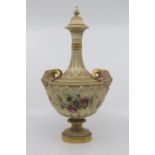 A Royal Worcester blush ivory vase and cover by Edward Raby, circa 1894, of baluster shape with twin