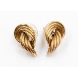 A pair of yellow metal rope twist abstract design stud earrings, 2.97 grams approx