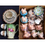 A collection of tea wares along with Wade Natwest pig money boxes (Q)