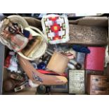 A collection of treen including boxed trinket boxes, glove boxes, small figures, metal boxes along