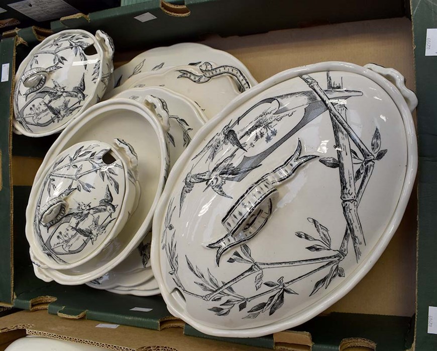 A late Victorian aesthetic transfer printed tea and dinner service, stamped Loochoo PB & S, - Image 2 of 2