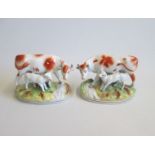 Pair of Staffordshire Cow and Calf groups Date circa 1860 Size  14cm diam  12cm high Condition   R