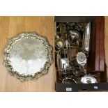 A collection of silver plated items comprising old Sheffield plated sauce boat stand of circa 1800