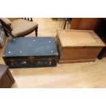 19th Century chest and an early 20th Century travel trunk containing linens (2)