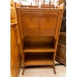 An early 20th Century oak writing cabinet, made by Binns Ltd Cabinet Makers, the fall front