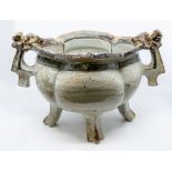 Colin Kellam, Studio pottery. A large glazed stoneware tripod censer.